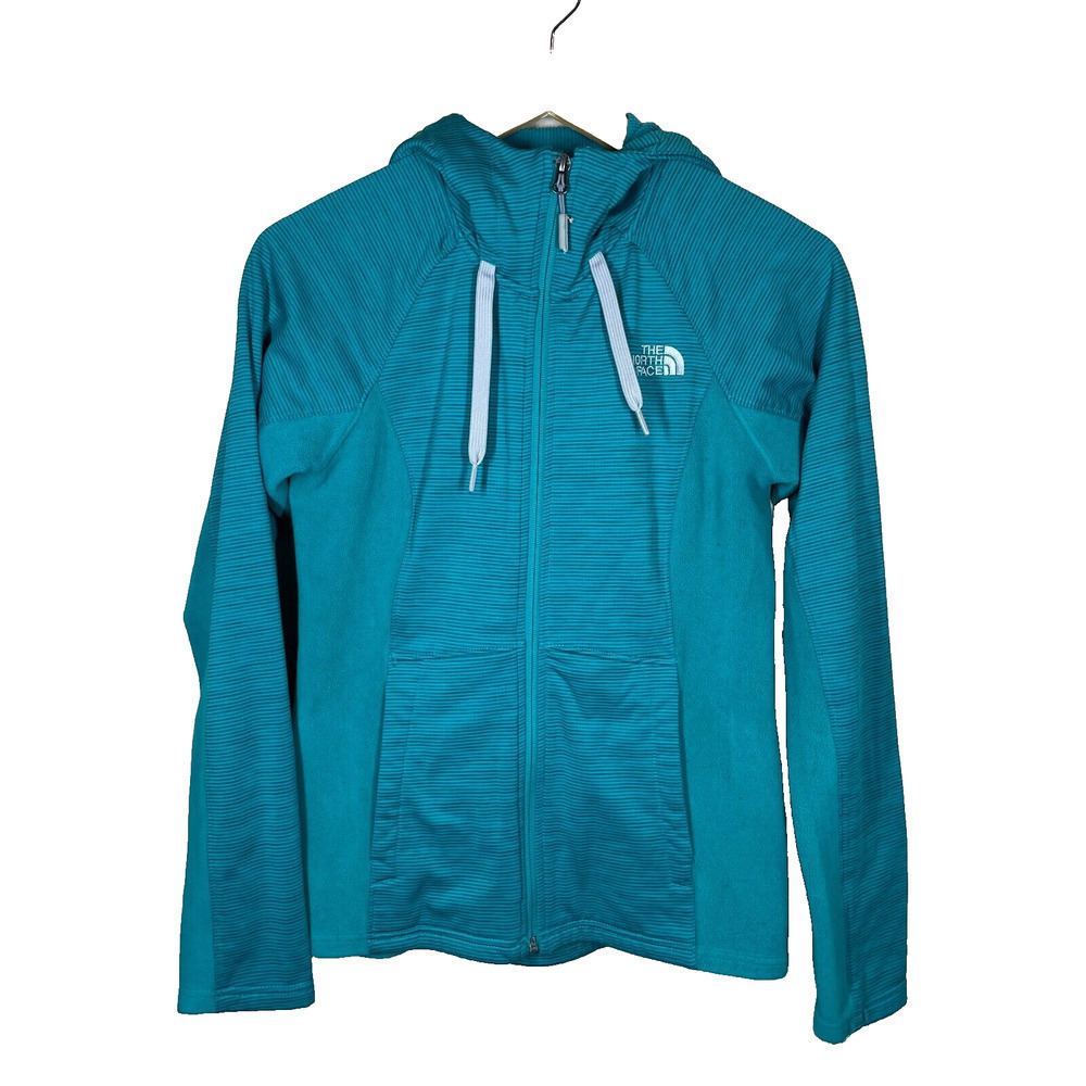 North Face Jacket Hoodie Women Small Teal Full Zip Drawstring Hood Pockets Lined